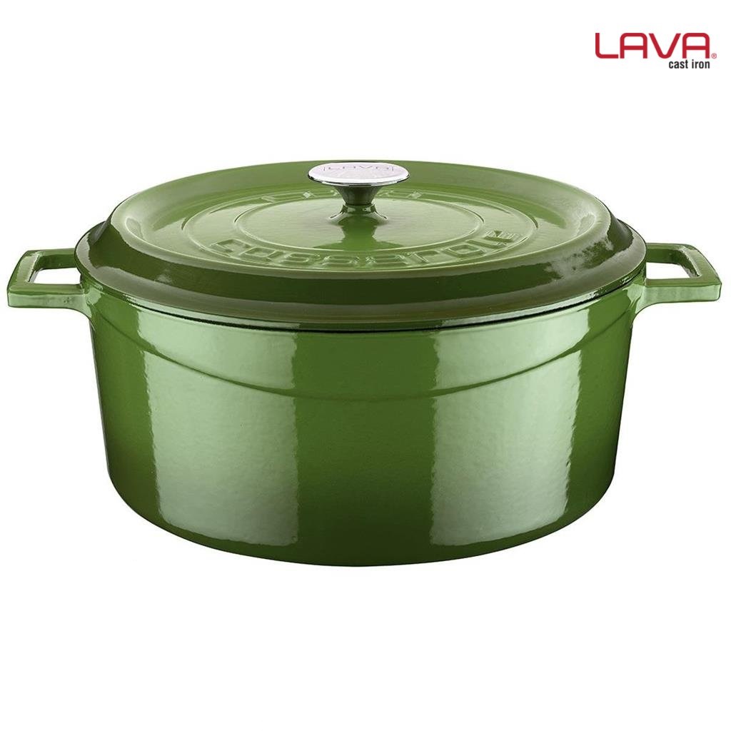 Zelena litoželezna posoda s pokrovom LAVA, 32 cm