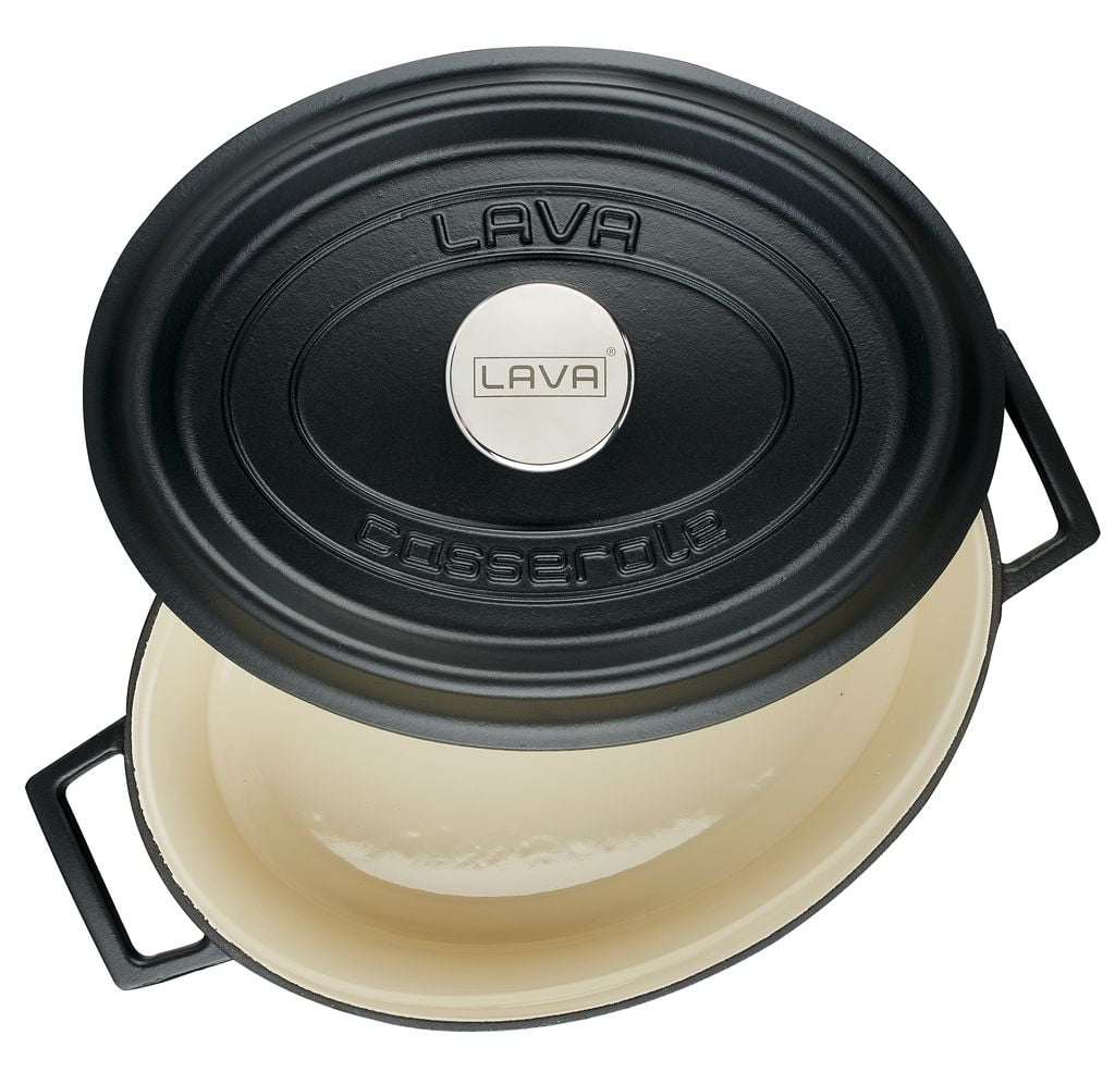 Črn ovalni lonec iz litega železa s pokrovom LAVA, 29 cm