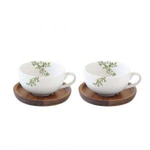 Set 2 skodelic za kavo z lesenim krožnikom Natura EASY LIFE