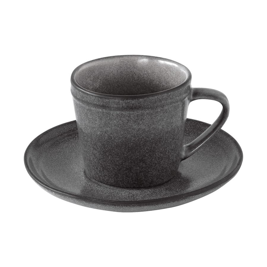 Skodelica za čaj s krožnikom Essential Dark Grey EASY LIFE