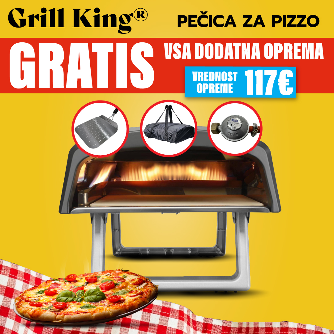 Grill King 12" prenosna samostoječa plinska pečica za pizzo + bogata oprema v setu