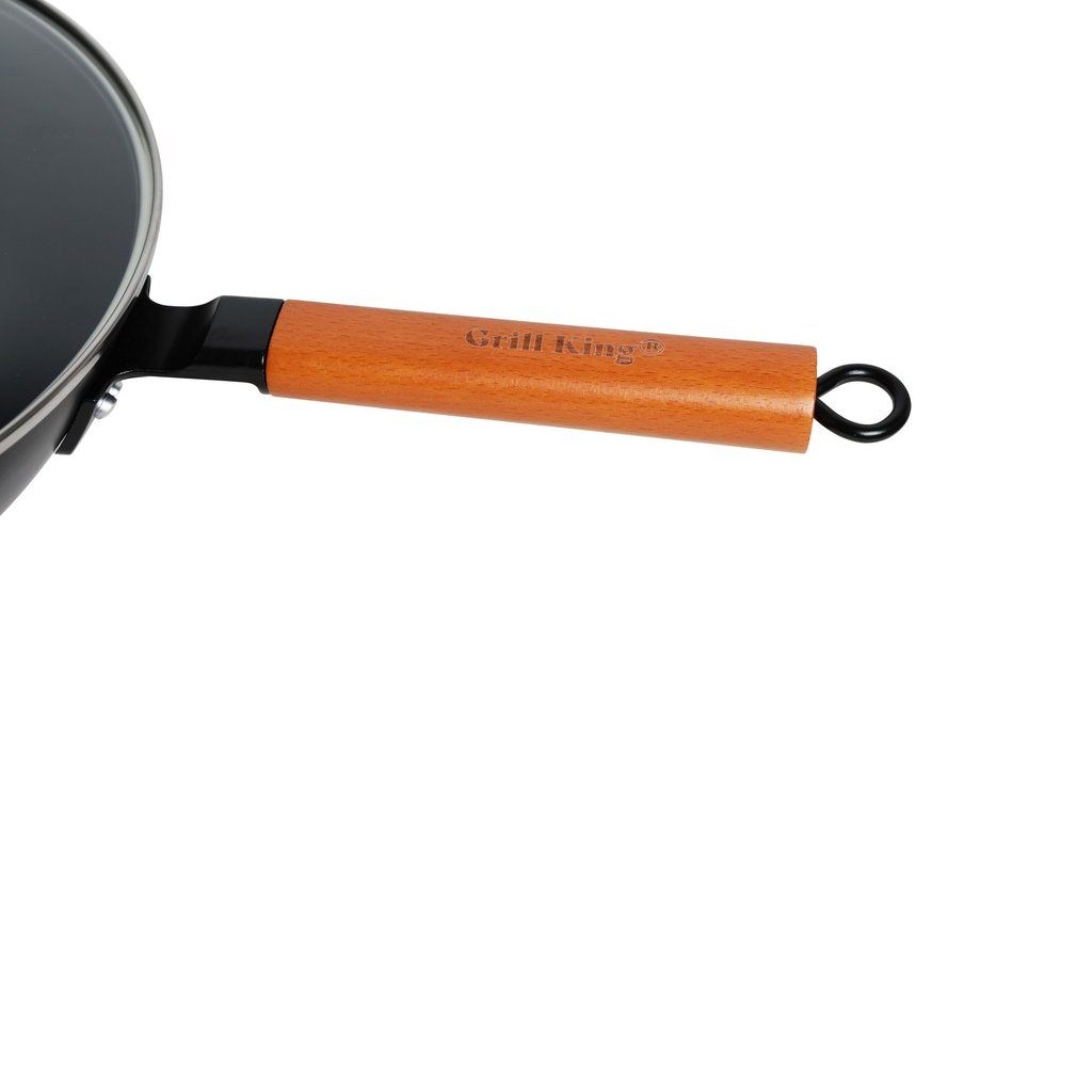 Grill King Asia nitrirani wok z dvema ročajema in ravnim dnom + steklena pokrovka, 32 cm - slika 3