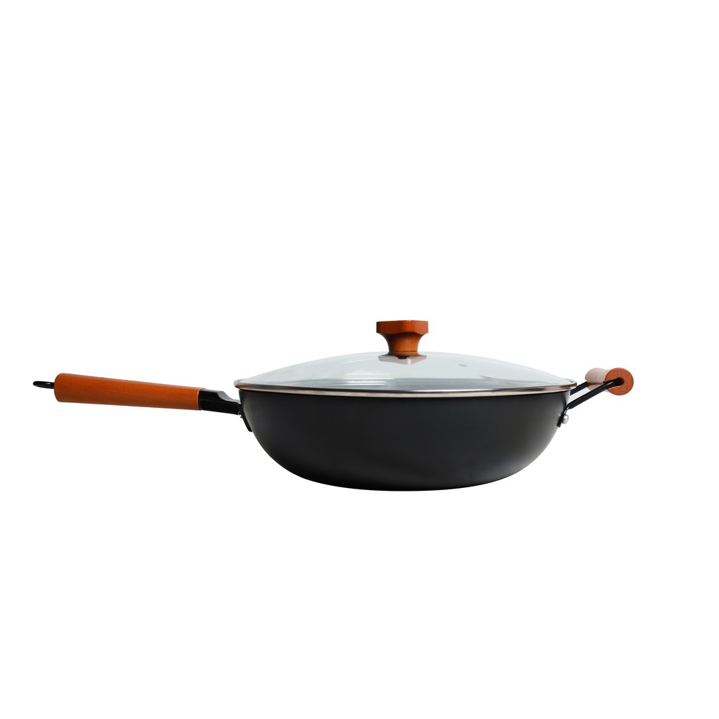 Grill King Asia nitrirani wok z dvema ročajema in ravnim dnom + steklena pokrovka, 32 cm - slika 5
