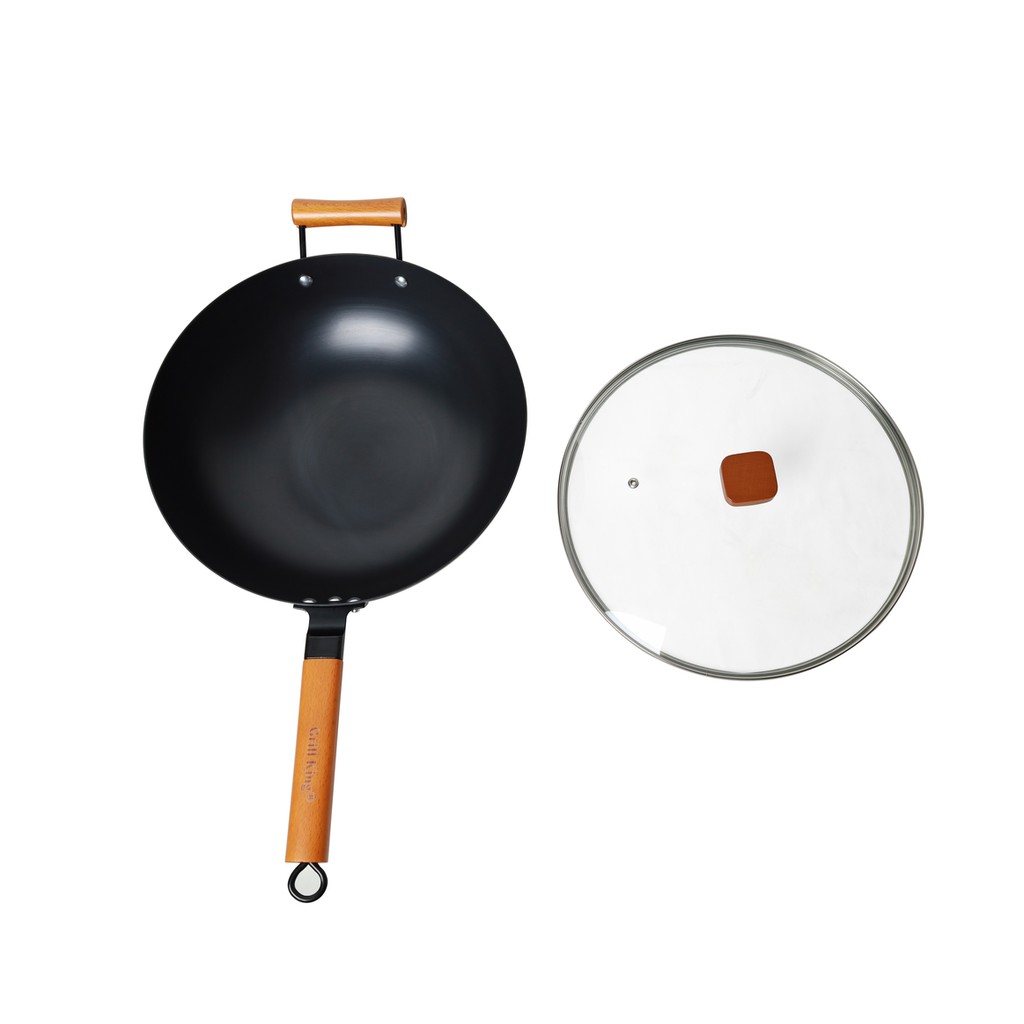 Grill King Asia nitrirani wok z dvema ročajema in ravnim dnom + steklena pokrovka, 32 cm - slika 7