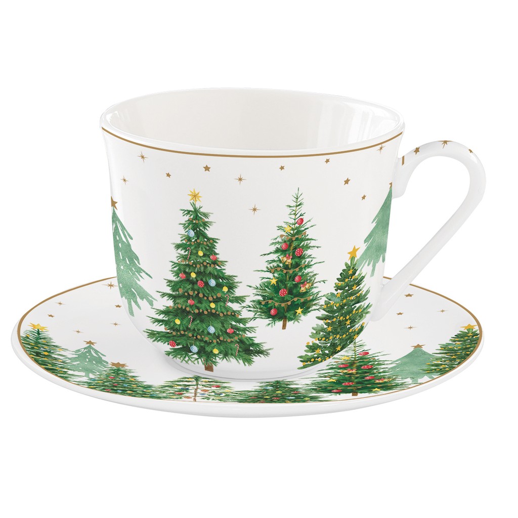Easy Life Festive Trees skodelica s krožničkom