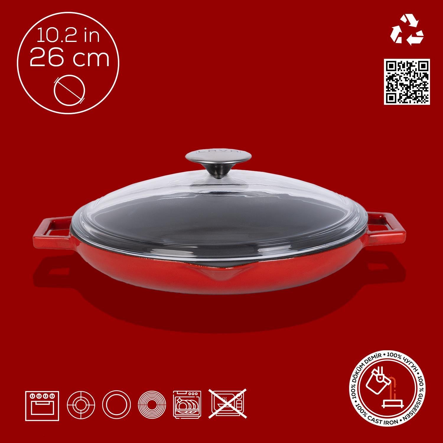 Lava ponev z integriranimi ročaji in stekleno pokrovko - slika 2