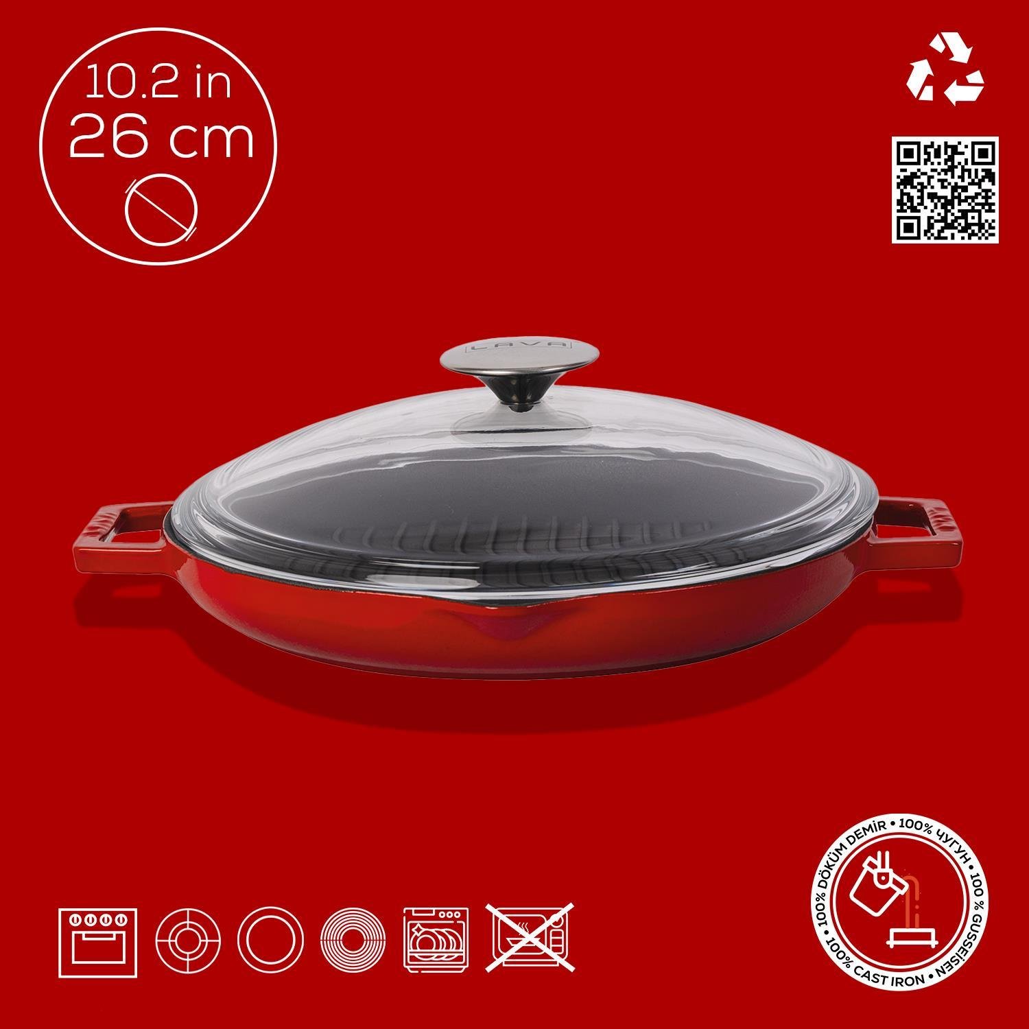 Lava grill ponev z integriranimi ročaji in stekleno pokrovko - slika 2