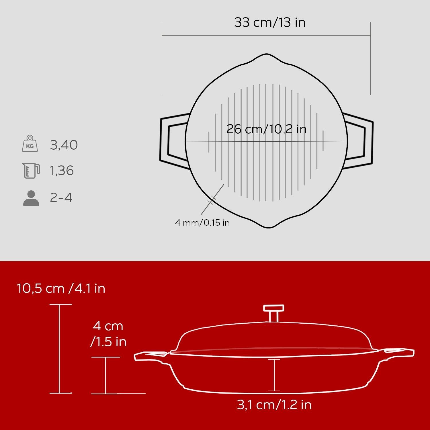 Lava grill ponev z integriranimi ročaji in stekleno pokrovko - slika 3