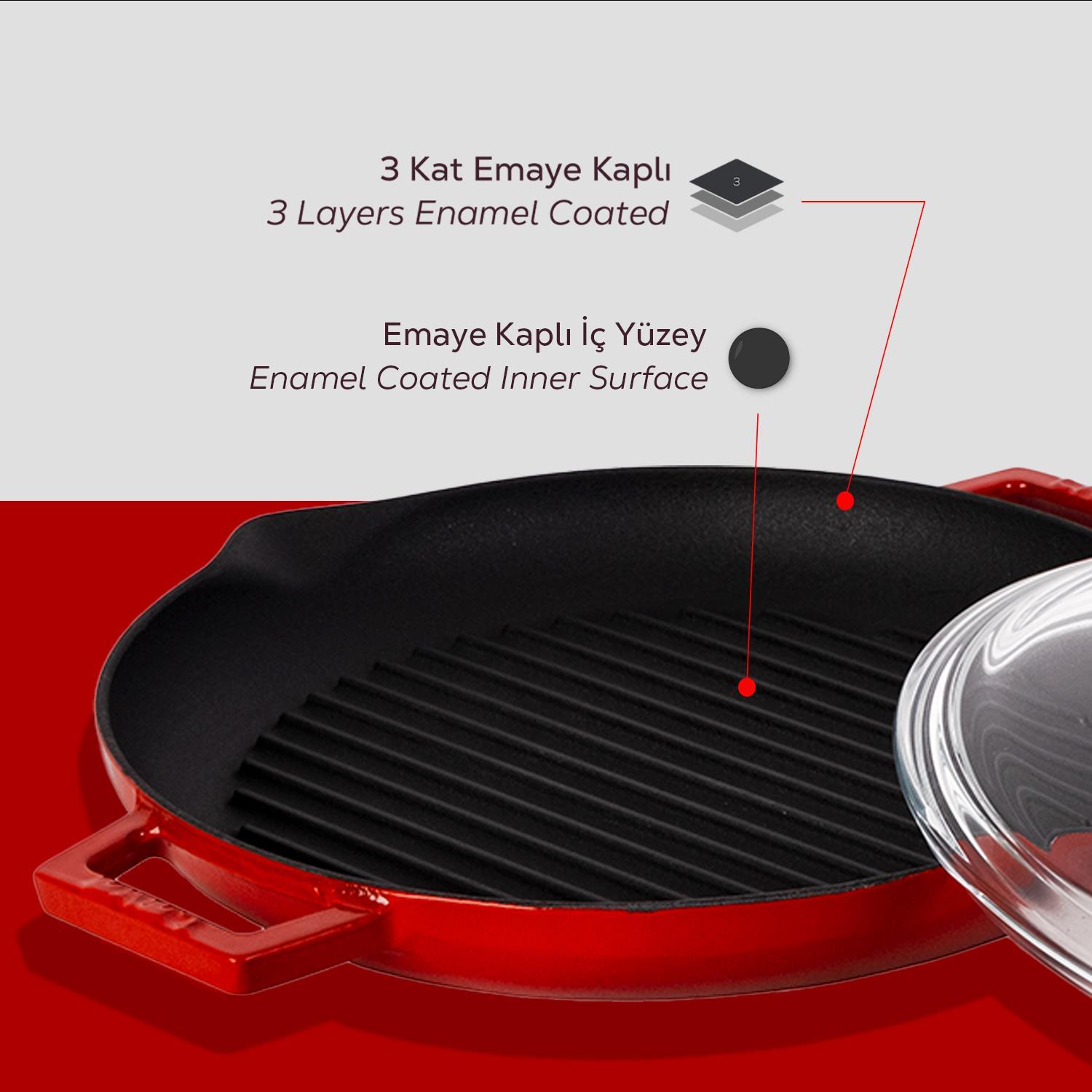 Lava grill ponev z integriranimi ročaji in stekleno pokrovko - slika 4