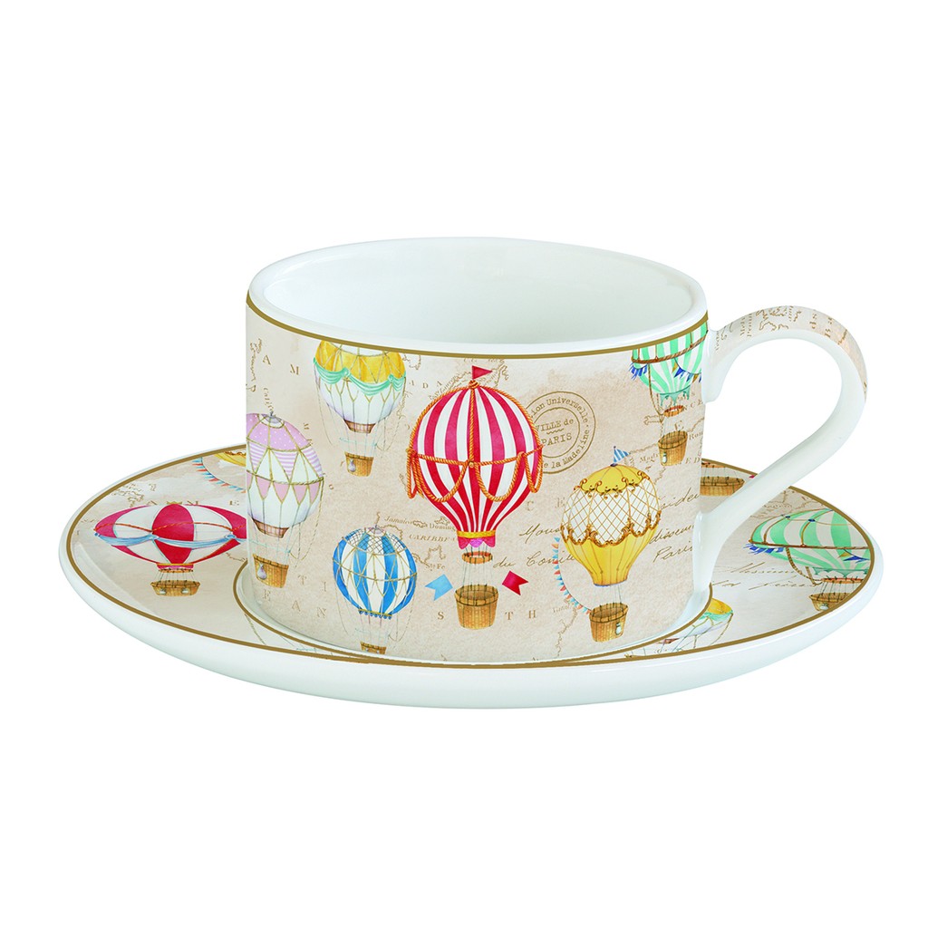 Easy Life Air Balloons skodelica za čaj ali kavo s krožnikom, set za 1 osebo