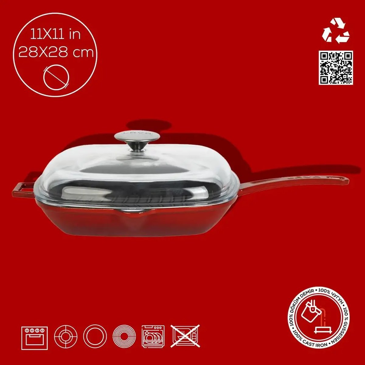 Lava rebrasta grill ponev s integriranimi ročaji - slika 4