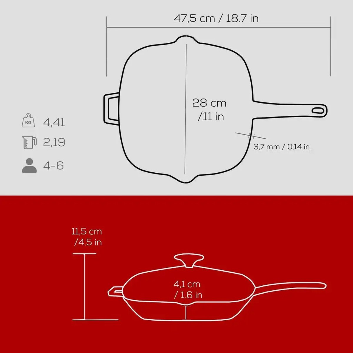 Lava rebrasta grill ponev s integriranimi ročaji - slika 5