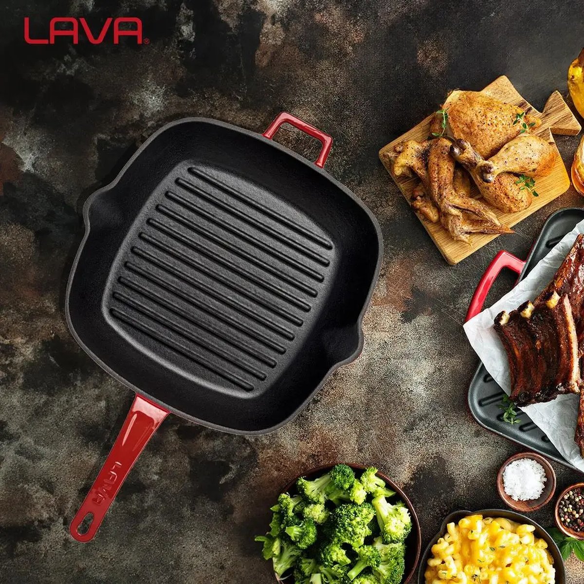 Lava rebrasta grill ponev s integriranimi ročaji - slika 7