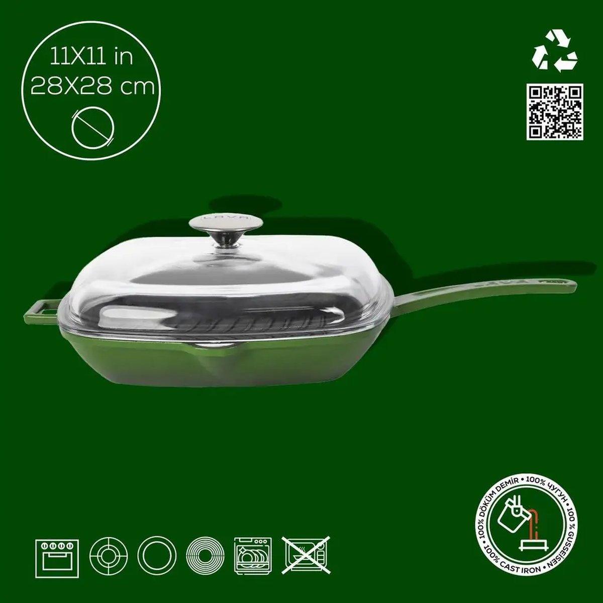 Lava rebrasta grill ponev s integriranimi ročaji - slika 4