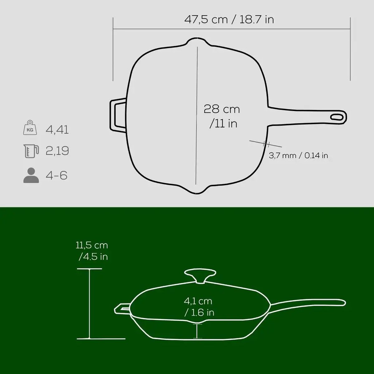 Lava rebrasta grill ponev s integriranimi ročaji - slika 5