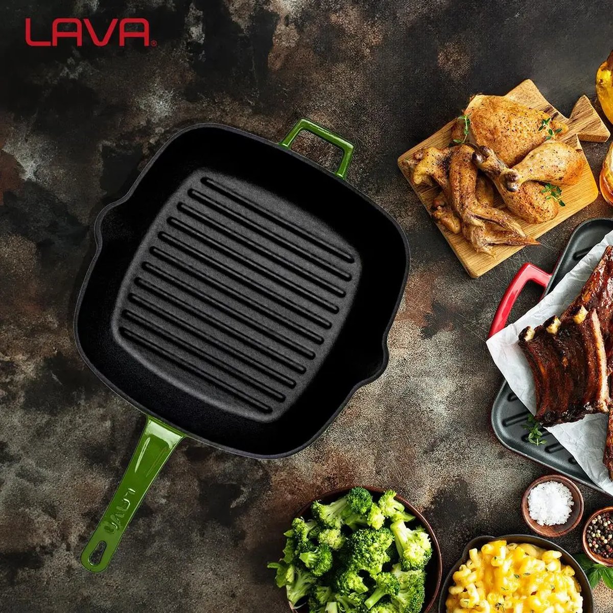 Lava rebrasta grill ponev s integriranimi ročaji - slika 7