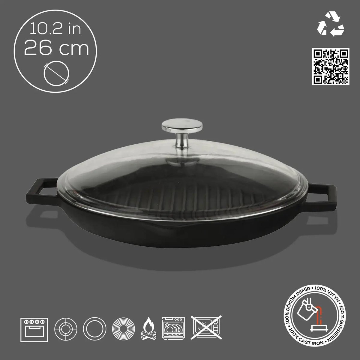 Lava okrogla rebrasta grill ponev z integriranimi ročaji - slika 2