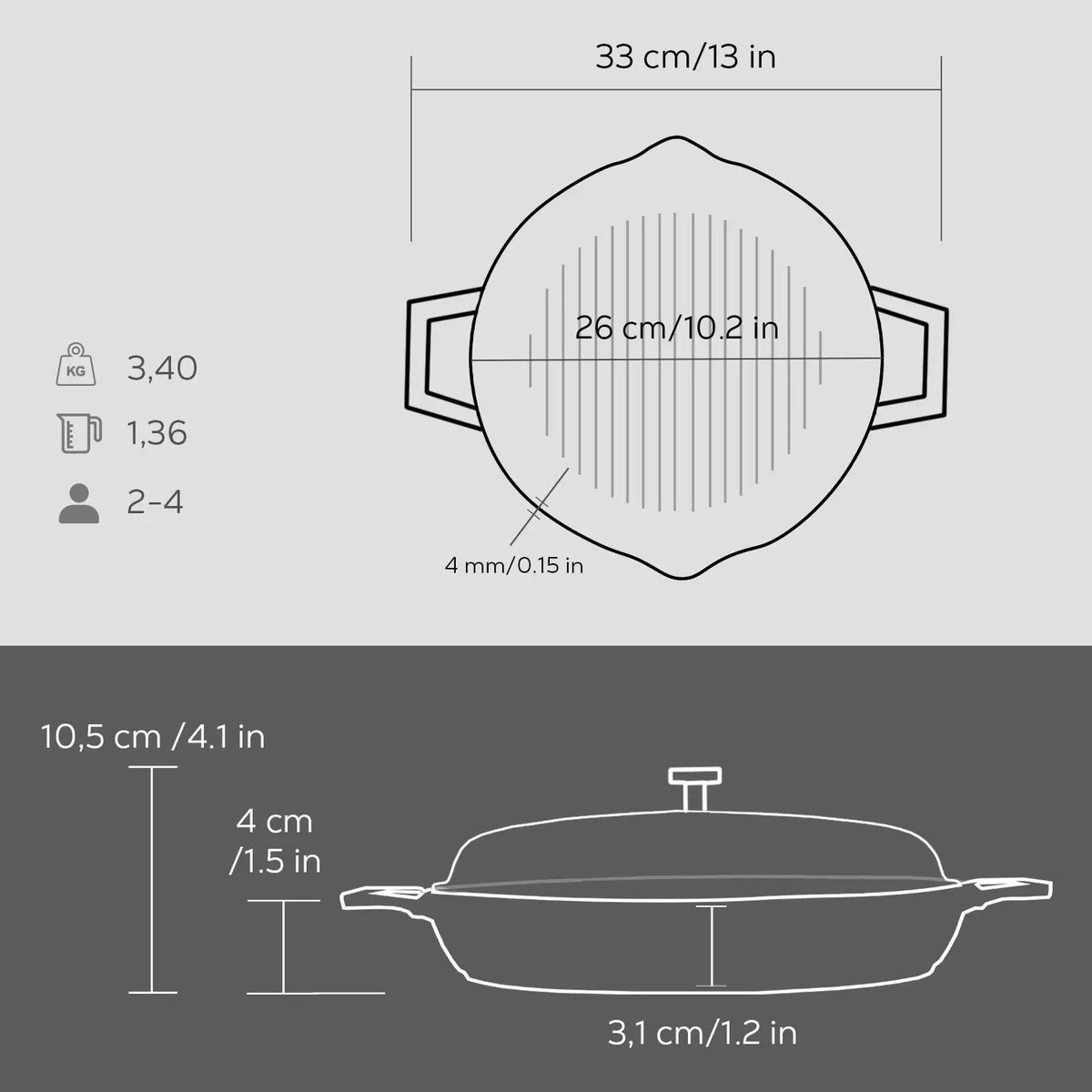 Lava okrogla rebrasta grill ponev z integriranimi ročaji - slika 3