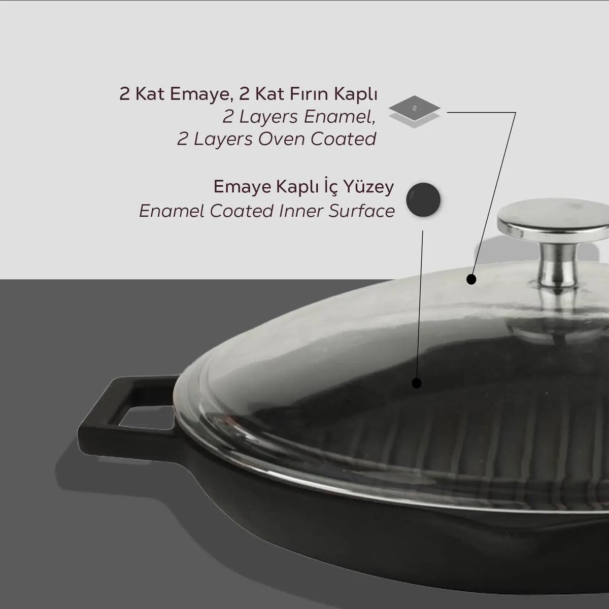 Lava okrogla rebrasta grill ponev z integriranimi ročaji - slika 4