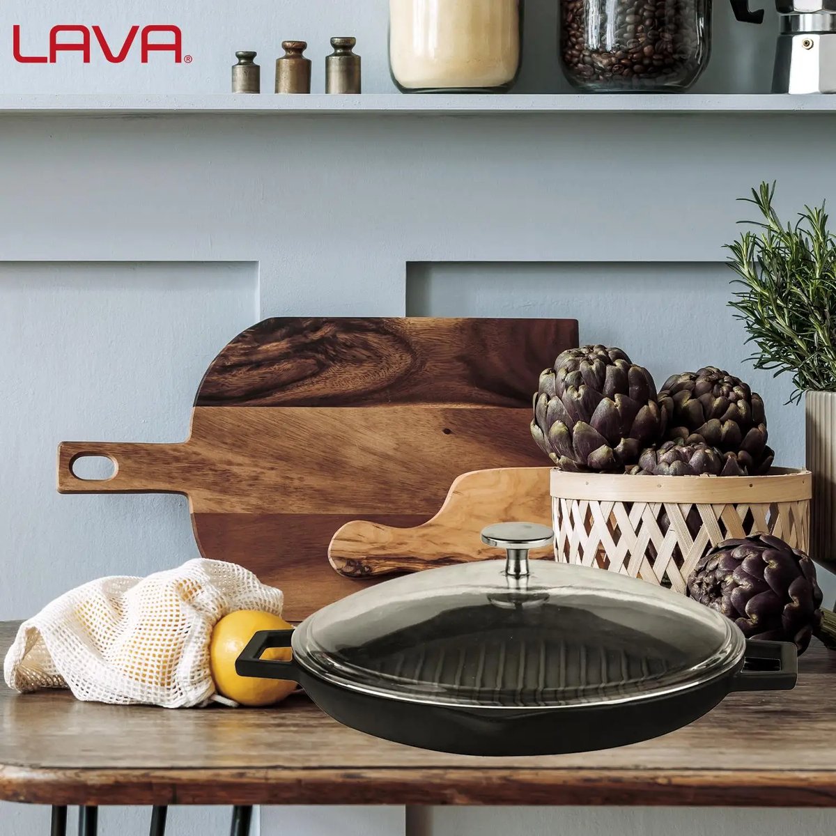 Lava okrogla rebrasta grill ponev z integriranimi ročaji - slika 5