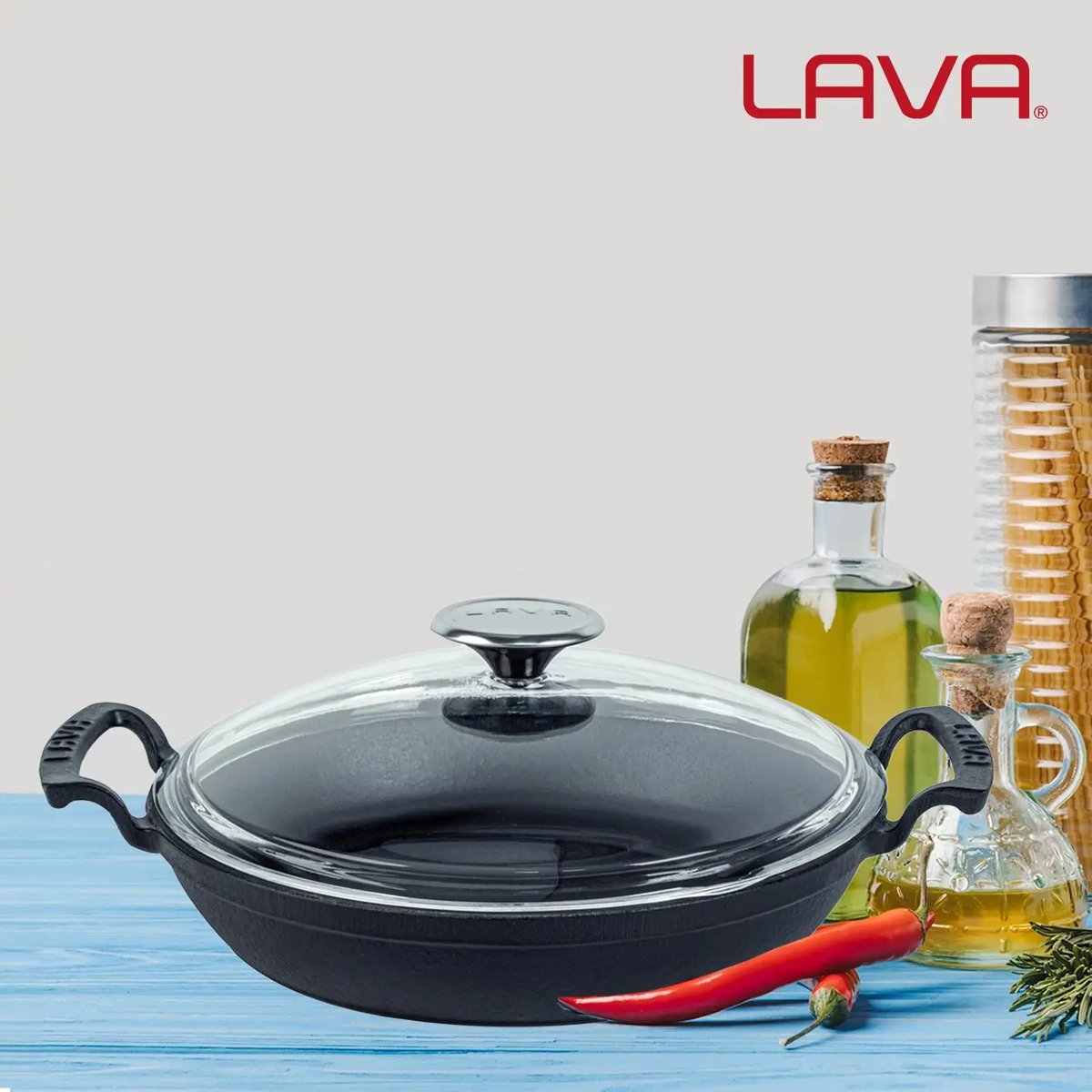 Lava okrogla večnamenska ponev z integriranimi ročaji in steklenim pokrovom - slika 7